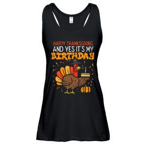 Happy Thanksgiving Yes Its My Birthday Turkey Ladies Essential Flowy Tank