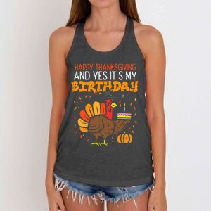 Happy Thanksgiving Yes Its My Birthday Turkey Women's Knotted Racerback Tank