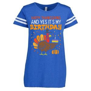 Happy Thanksgiving Yes Its My Birthday Turkey Enza Ladies Jersey Football T-Shirt