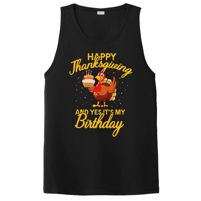 Happy Thanksgiving Yes Its My Birthday Turkey Funny Bday PosiCharge Competitor Tank