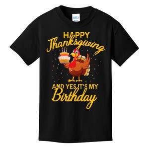 Happy Thanksgiving Yes Its My Birthday Turkey Funny Bday Kids T-Shirt