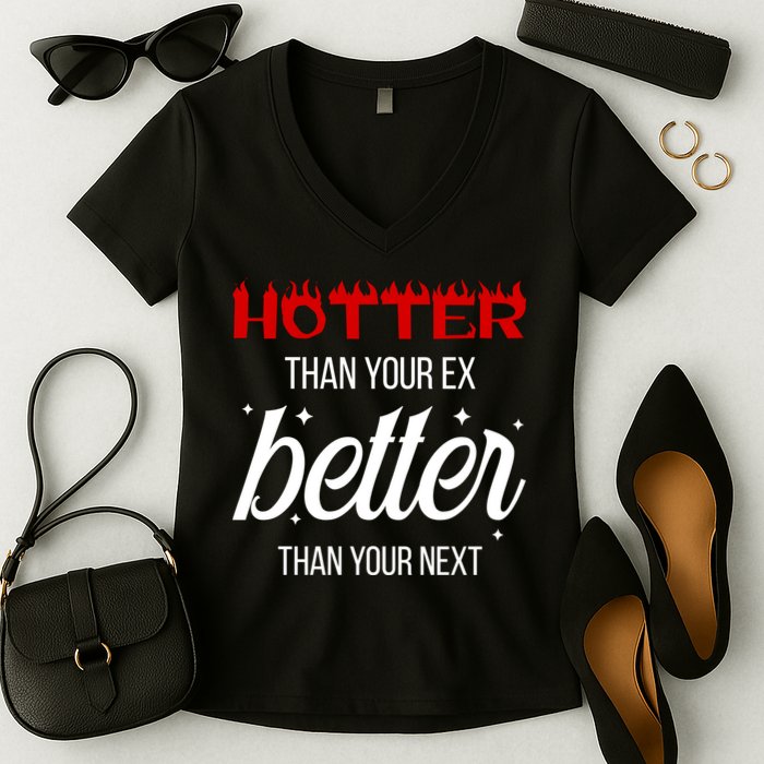 Hotter Than Your Ex Better Than Your Next Sarcastic Women's V-Neck T-Shirt