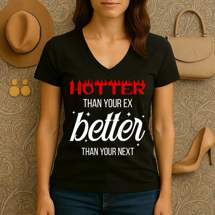 Hotter Than Your Ex Better Than Your Next Sarcastic Women's V-Neck T-Shirt
