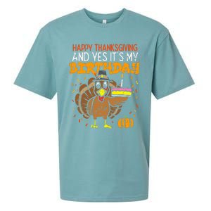 Happy Thanksgiving Yes Its My Birthday Turkey Sueded Cloud Jersey T-Shirt