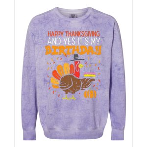 Happy Thanksgiving Yes Its My Birthday Turkey Women Colorblast Crewneck Sweatshirt