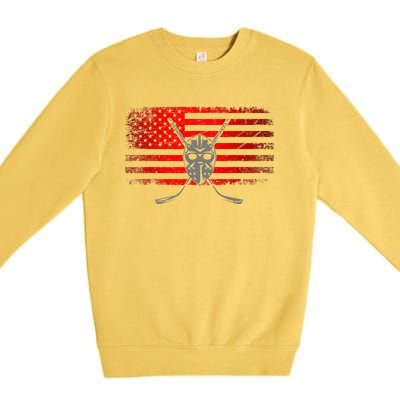 Hockey USA American Flag Patriotic Hockey Player Premium Crewneck Sweatshirt