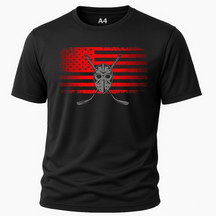 Hockey USA American Flag Patriotic Hockey Player Cooling Performance Crew T-Shirt