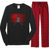 Hockey USA American Flag Patriotic Hockey Player Long Sleeve Pajama Set