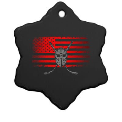 Hockey USA American Flag Patriotic Hockey Player Ceramic Star Ornament