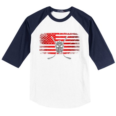 Hockey USA American Flag Patriotic Hockey Player Baseball Sleeve Shirt