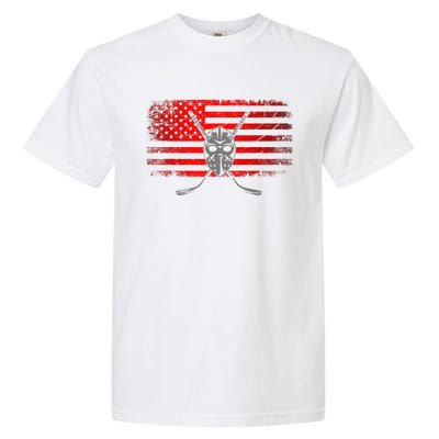 Hockey USA American Flag Patriotic Hockey Player Garment-Dyed Heavyweight T-Shirt