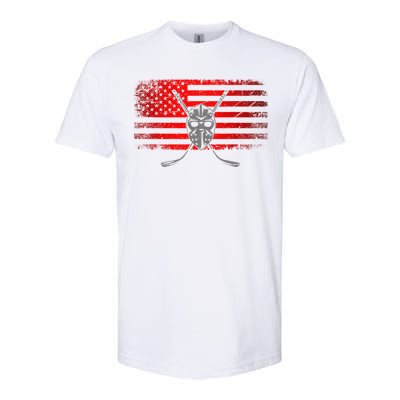 Hockey USA American Flag Patriotic Hockey Player Softstyle CVC T-Shirt