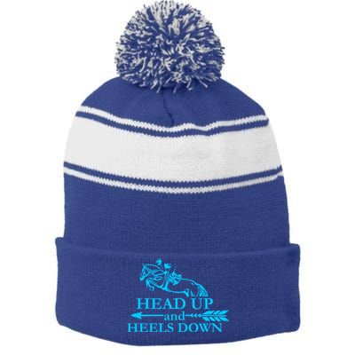 Head Up And Heels Down Horse Lover Horseback Gift Great Gift Stripe Pom Pom Beanie