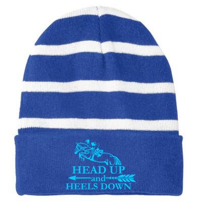 Head Up And Heels Down Horse Lover Horseback Gift Great Gift Striped Beanie with Solid Band