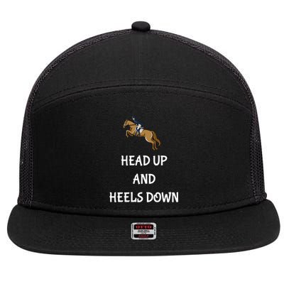 Head Up And Heels Down Horseback Riding Gift 7 Panel Mesh Trucker Snapback Hat