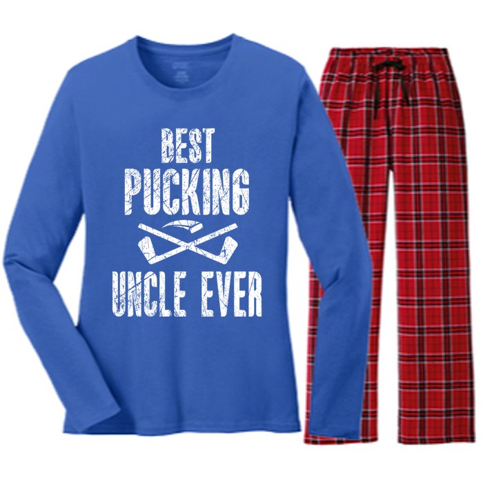 Hockey Uncle Best Pucking Uncle Ever Hockey Fan Gift Women's Long Sleeve Flannel Pajama Set 