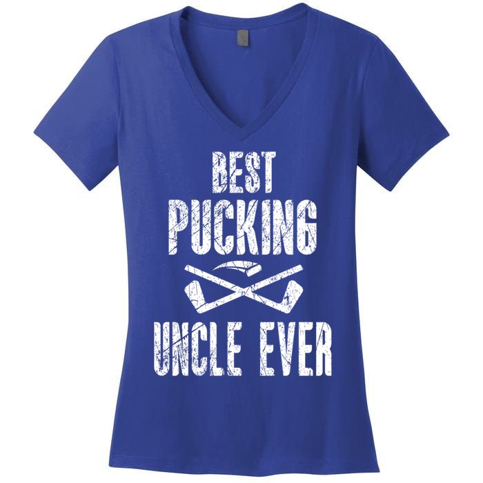 Hockey Uncle Best Pucking Uncle Ever Hockey Fan Gift Women's V-Neck T-Shirt