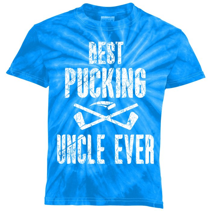 Hockey Uncle Best Pucking Uncle Ever Hockey Fan Gift Kids Tie-Dye T-Shirt