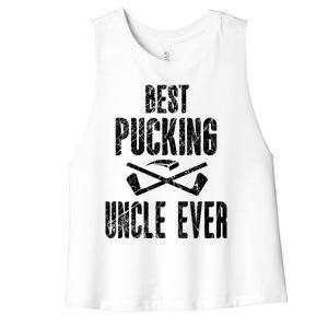 Hockey Uncle Best Pucking Uncle Ever Hockey Fan Gift Women's Racerback Cropped Tank