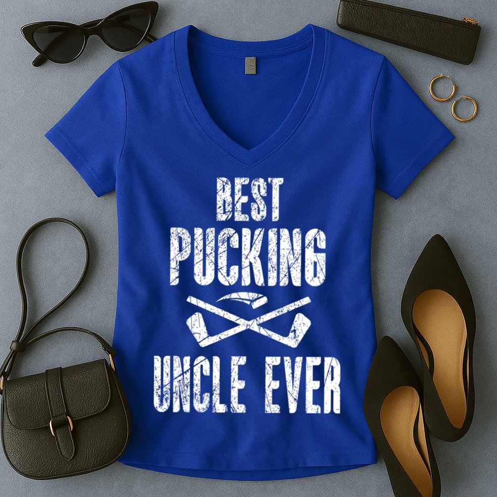 Hockey Uncle Best Pucking Uncle Ever Hockey Fan Cool Gift Women's V-Neck T-Shirt