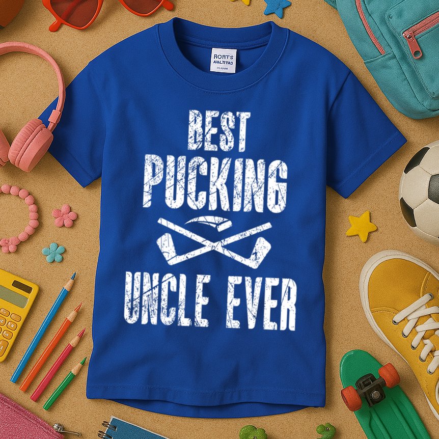 Hockey Uncle Best Pucking Uncle Ever Hockey Fan Cool Gift Kids T-Shirt