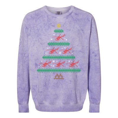 Helicopter Ugly Christmas Pilot Xmas Tree Heli Gift Colorblast Crewneck Sweatshirt