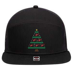 Helicopter Ugly Christmas Pilot Xmas Tree Heli Gift 7 Panel Mesh Trucker Snapback Hat