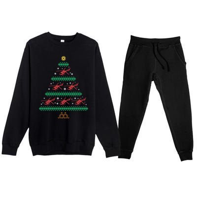 Helicopter Ugly Christmas Pilot Xmas Tree Heli Gift Premium Crewneck Sweatsuit Set