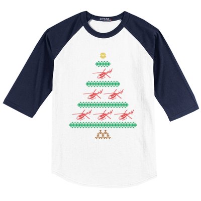 Helicopter Ugly Christmas Pilot Xmas Tree Heli Gift Baseball Sleeve Shirt