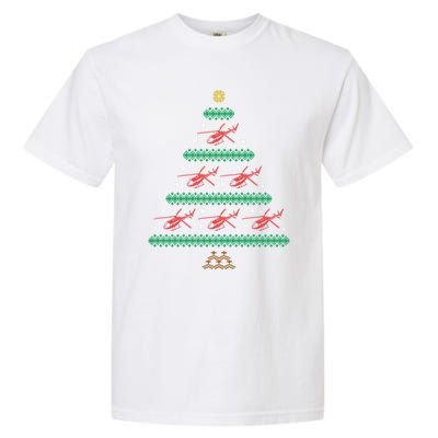 Helicopter Ugly Christmas Pilot Xmas Tree Heli Gift Garment-Dyed Heavyweight T-Shirt