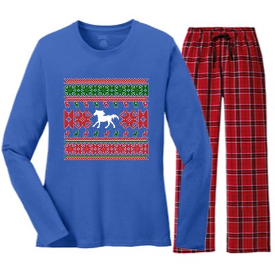 Horse Ugly Christmas Horse Owner Horse Lover Xmas Party Great Gift Women's Long Sleeve Flannel Pajama Set 