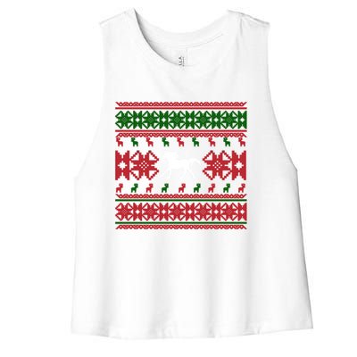 Horse Ugly Christmas Horse Owner Horse Lover Xmas Party Great Gift Women's Racerback Cropped Tank