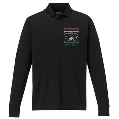 Helicopter Ugly Christmas Gift Fun Xmas Heli Pilot Gift Performance Long Sleeve Polo