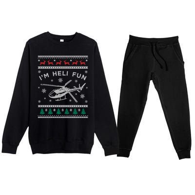 Helicopter Ugly Christmas Gift Fun Xmas Heli Pilot Gift Premium Crewneck Sweatsuit Set