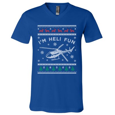 Helicopter Ugly Christmas Gift Fun Xmas Heli Pilot Gift V-Neck T-Shirt