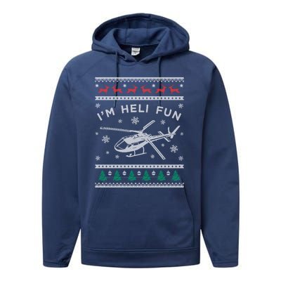 Helicopter Ugly Christmas Gift Fun Xmas Heli Pilot Gift Performance Fleece Hoodie