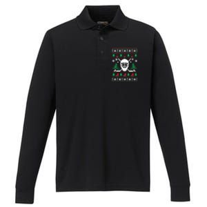 Hockey Ugly Christmas Sweater Funny Hockey Cute Gift Performance Long Sleeve Polo