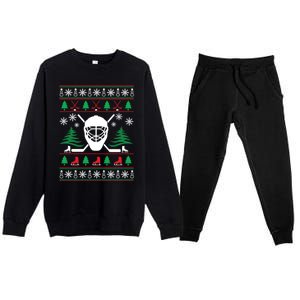 Hockey Ugly Christmas Sweater Funny Hockey Cute Gift Premium Crewneck Sweatsuit Set