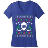 Hockey Ugly Christmas Sweater Funny Hockey Cute Gift Women's V-Neck T-Shirt