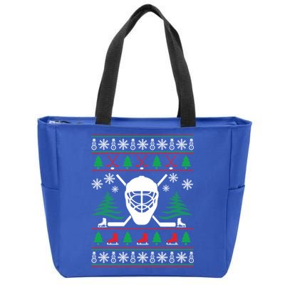 Hockey Ugly Christmas Sweater Funny Hockey Cute Gift Zip Tote Bag