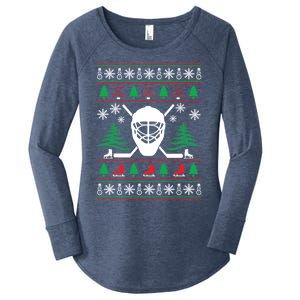 Hockey Ugly Christmas Sweater Funny Hockey Cute Gift Women's Perfect Tri Tunic Long Sleeve Shirt