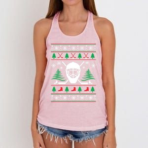 Hockey Ugly Christmas Sweater Funny Hockey Cute Gift Women's Knotted Racerback Tank