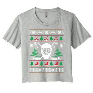 Hockey Ugly Christmas Sweater Funny Hockey Cute Gift Women's Crop Top Tee