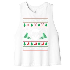 Hockey Ugly Christmas Sweater Funny Hockey Cute Gift Women's Racerback Cropped Tank