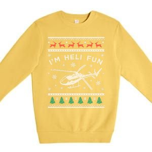 Helicopter Ugly Christmas Funny Gift Fun Xmas Heli Pilot Gift Premium Crewneck Sweatshirt