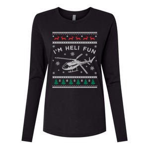 Helicopter Ugly Christmas Funny Gift Fun Xmas Heli Pilot Gift Womens Cotton Relaxed Long Sleeve T-Shirt