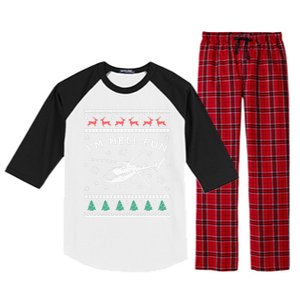 Helicopter Ugly Christmas Funny Gift Fun Xmas Heli Pilot Gift Raglan Sleeve Pajama Set