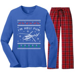 Helicopter Ugly Christmas Funny Gift Fun Xmas Heli Pilot Gift Women's Long Sleeve Flannel Pajama Set 