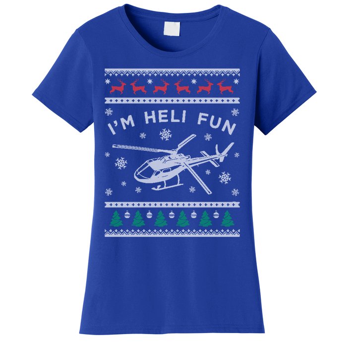 Helicopter Ugly Christmas Funny Gift Fun Xmas Heli Pilot Gift Women's T-Shirt