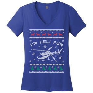 Helicopter Ugly Christmas Funny Gift Fun Xmas Heli Pilot Gift Women's V-Neck T-Shirt